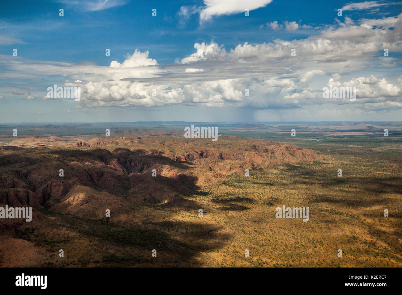 View from plane of mountain landscape, Kimberley, Western Australia, November. Stock Photo