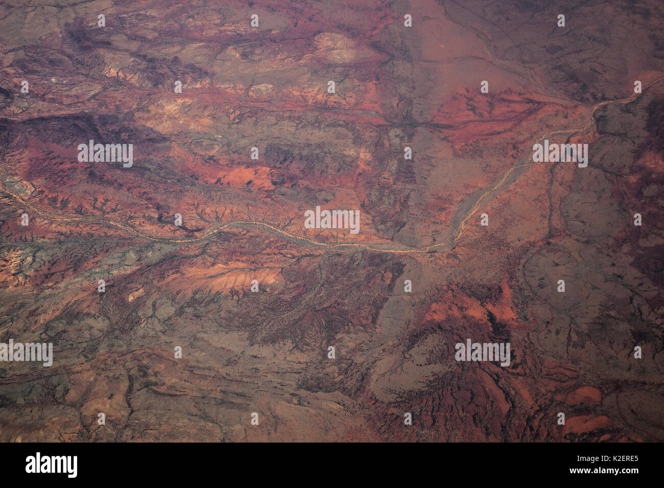 View from plane of desert landscape, Newman, Western Australia, November. Stock Photo