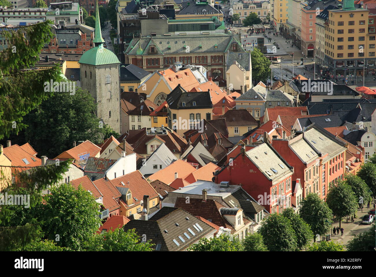View over rooftops of city centre buildings in Bergen, Norway Stock ...