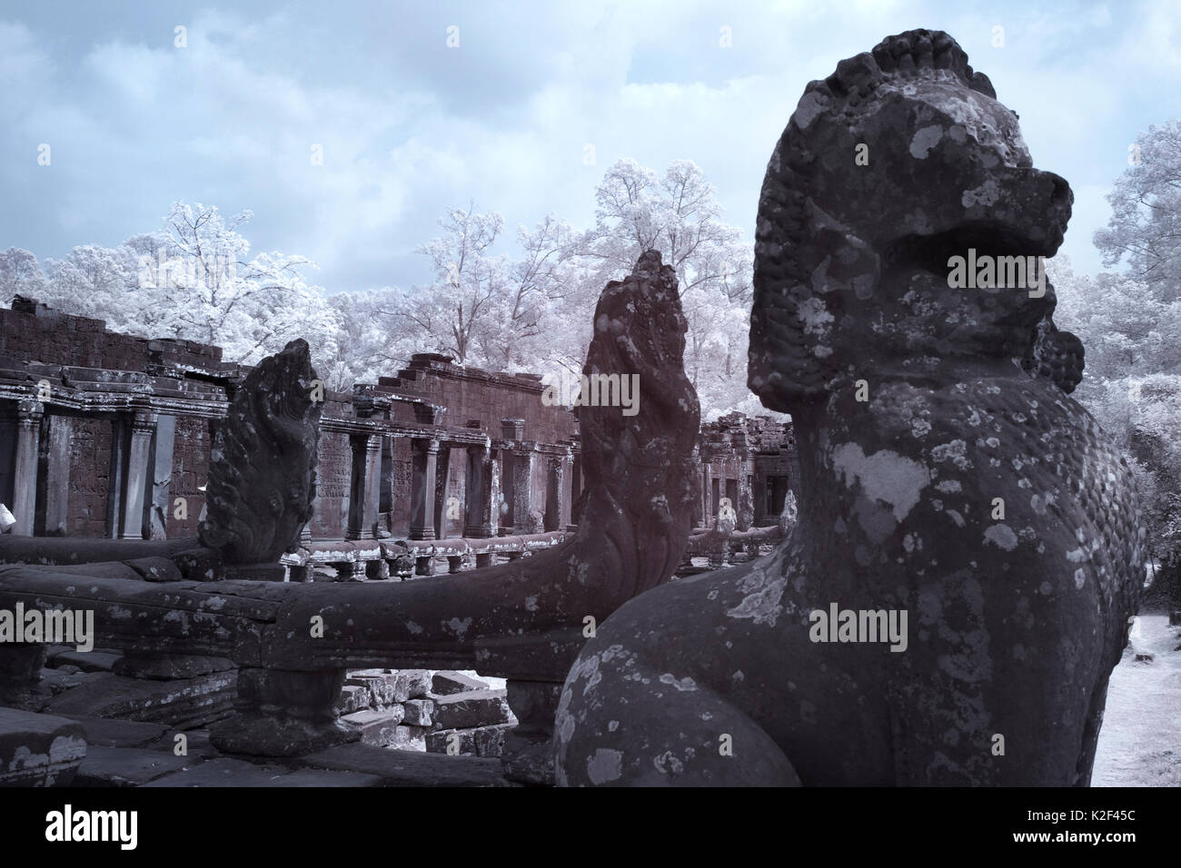 Angkor thom amazing realistic virtual face stone castle siem reap Cambodia Stock Photo