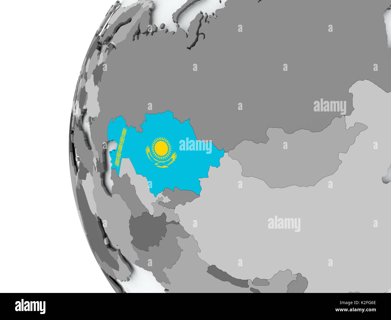 Illustration of Kazakhstan on political globe with embedded flag. 3D ...