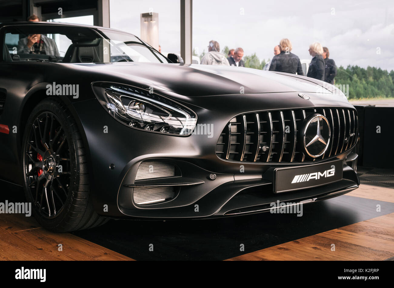 Minsk, Belarus - August 26, 2017: front side of Mercedes Benz AMG GT 50 Edition sports car. A new 2017 supercar designed to celebrate the 50th anniver Stock Photo