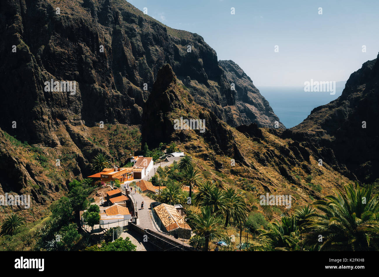 Masca Village on the rock in Tenerife, Canary Islands, Spain. Landmark Stock Photo