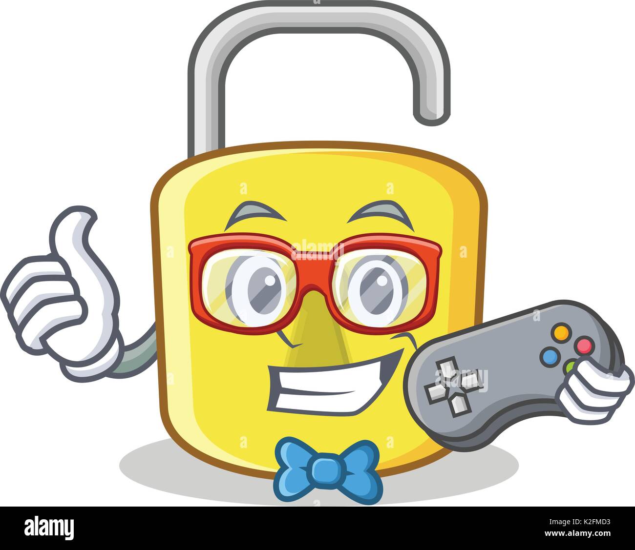 Gamer yellow lock character mascot Stock Vector