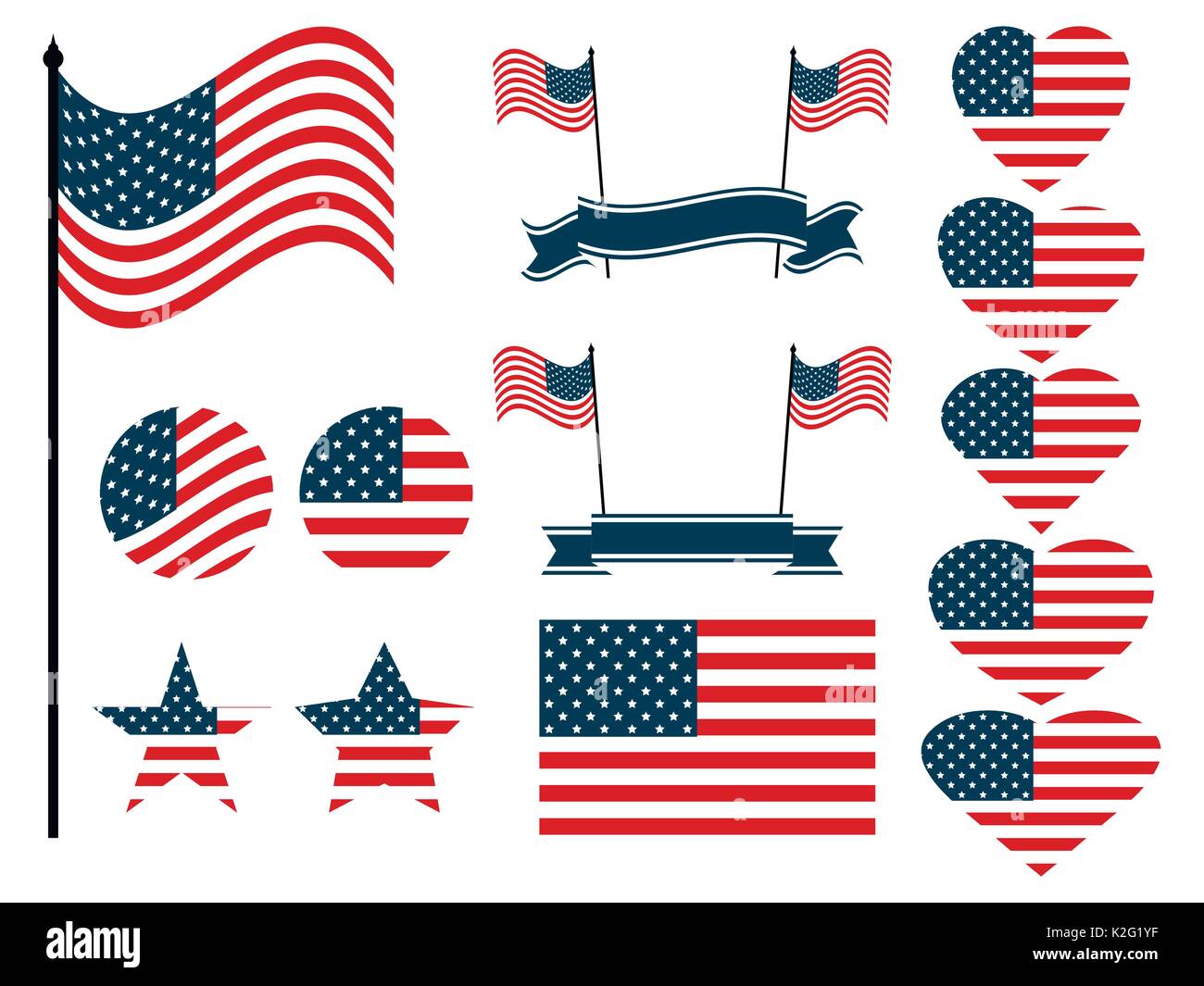 American flag set. Collection of symbols with the flag of the United ...