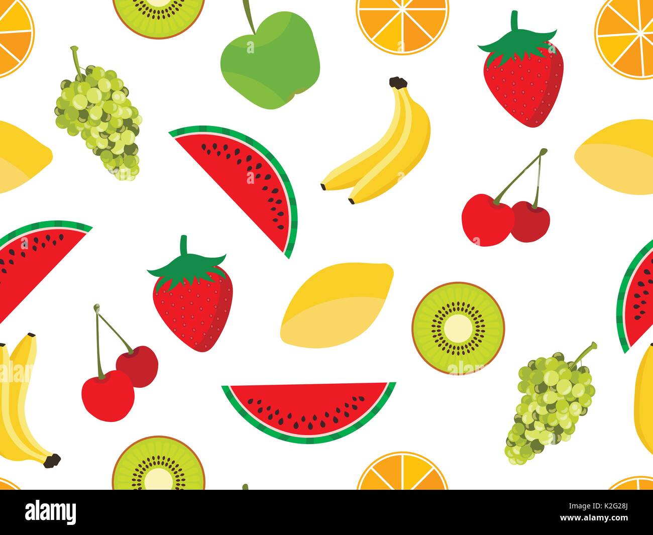 Fruits seamless pattern. Fruits and berries on a white background. Vector illustration Stock Vector