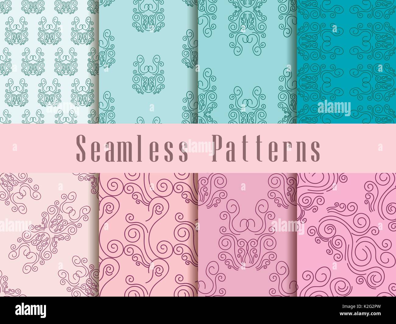 Vintage seamless pattern set. Baroque ornament. Vector illustration Stock Vector