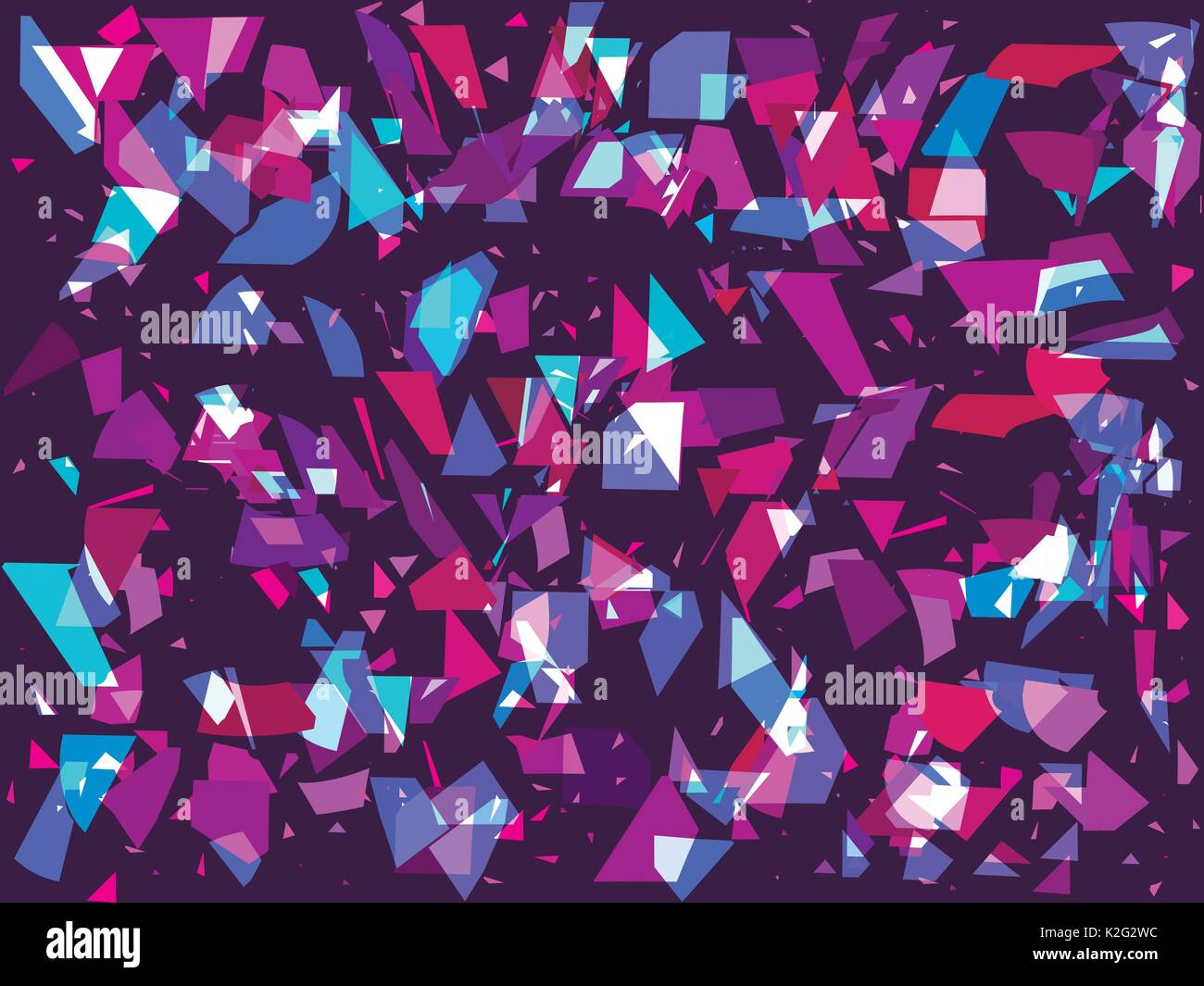 Flying broken particles on a dark background. Triangles, geometric shapes. Interference, glitch art. Vector illustration Stock Vector