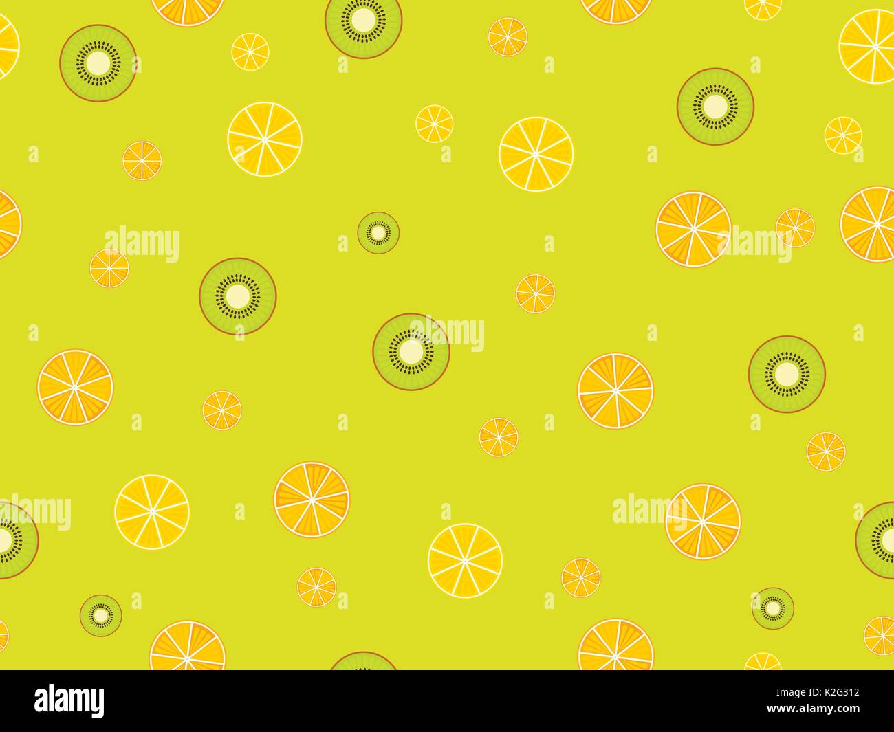 Fruit seamless background with oranges, kiwi and lemons. Vector illustration Stock Vector