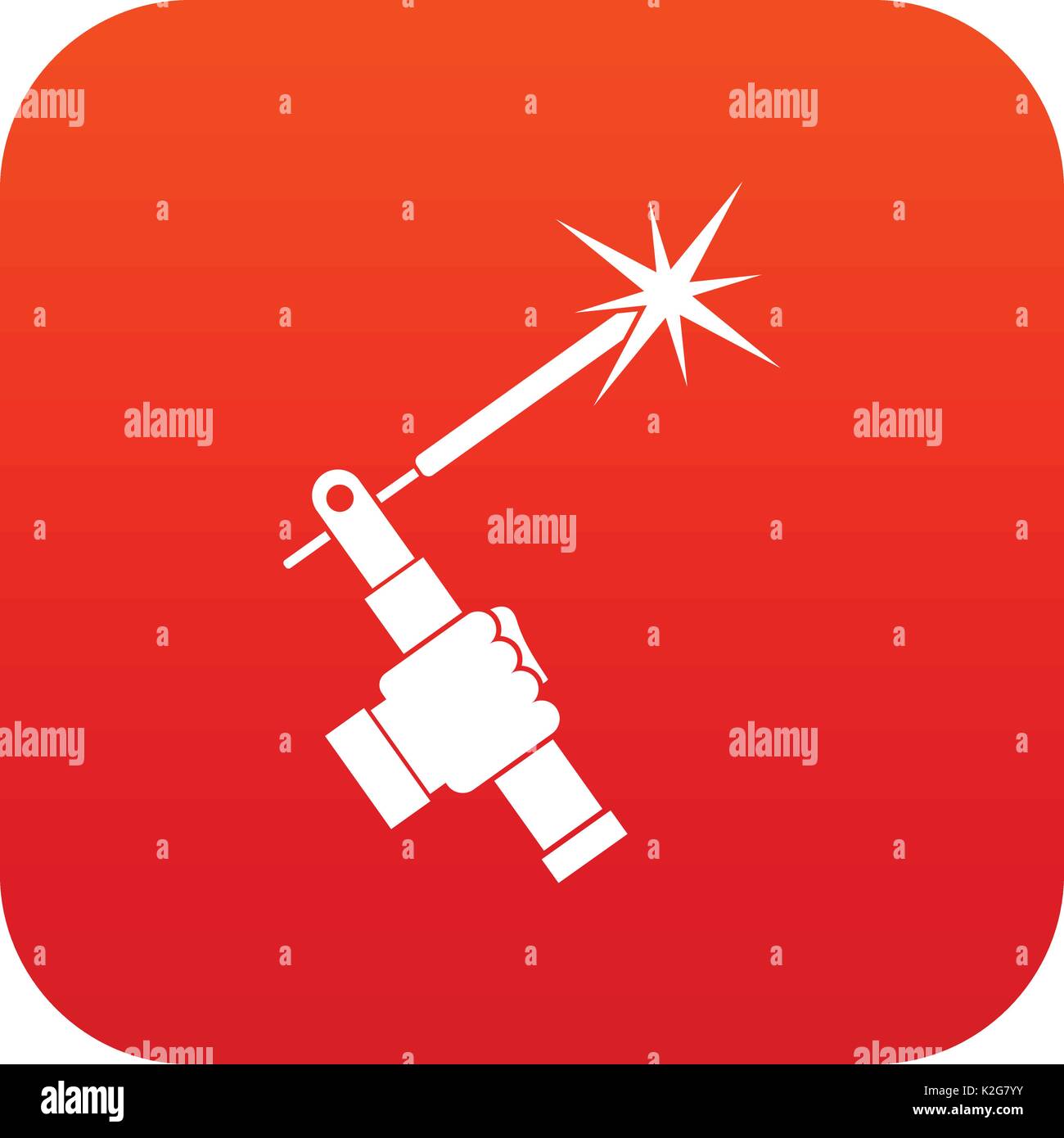 Mig welding torch in hand icon digital red Stock Vector