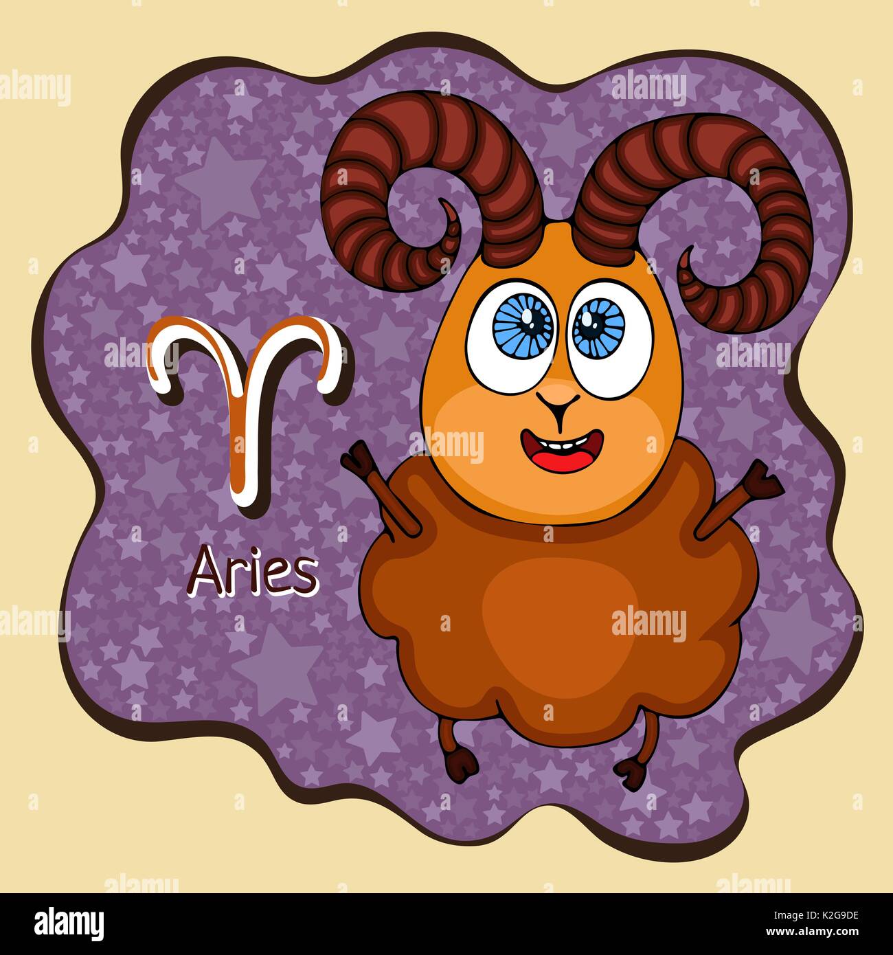 Zodiac sign cartoon Aries, astrological character, hand drawing