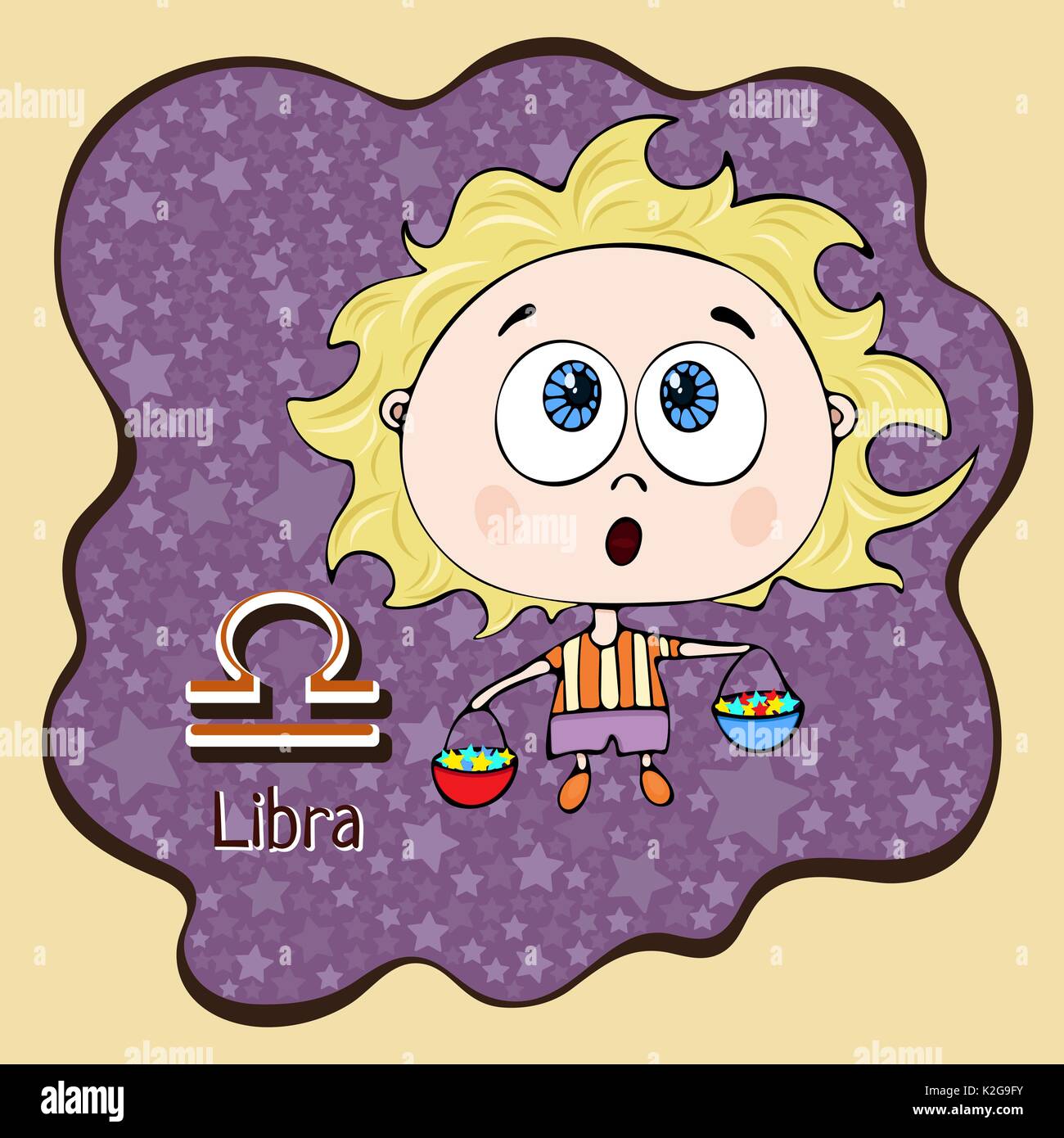 Zodiac sign cartoon Libra, astrological character, hand drawing. Painted funny  libra in the frame in the form of an abstract purple ink spot with back  Stock Vector Image & Art - Alamy