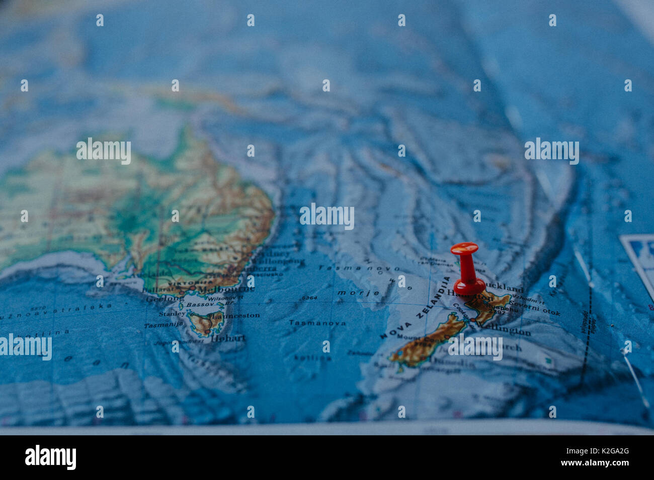 red pin on the map and travel destination Stock Photo - Alamy
