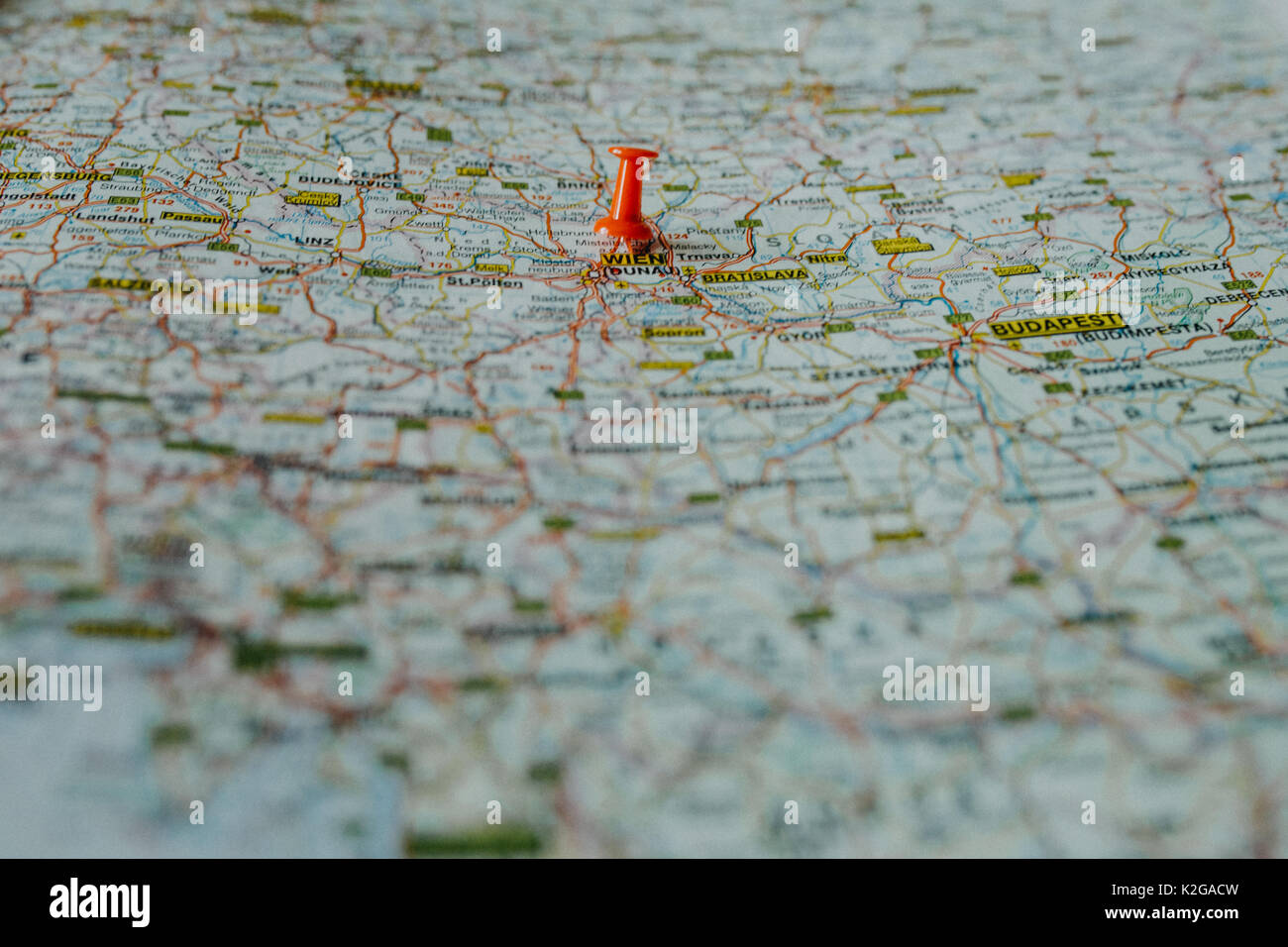 red pin on the map and travel destination Stock Photo - Alamy