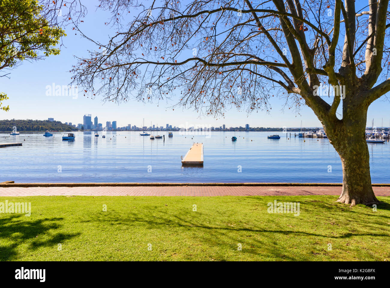 One of the swimming jetty pontoons in Matilda Bay on the Swan River at Crawley, Perth, Western Australia Stock Photo