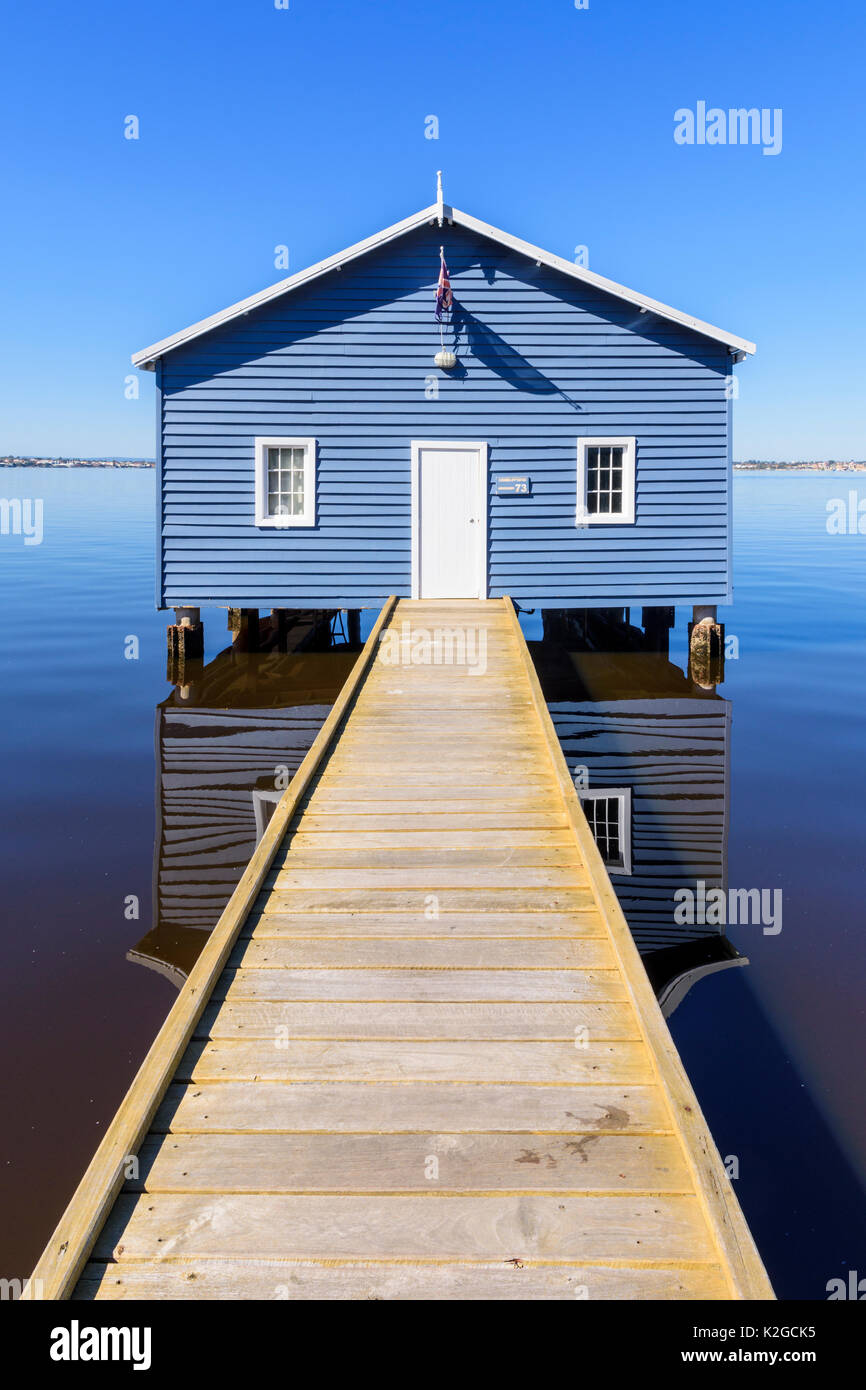 Iconic Crawley Edge Boatshed also known as the Blue Boat House on the Swan River in Matilda Bay, Crawley, Perth, Western Australia Stock Photo