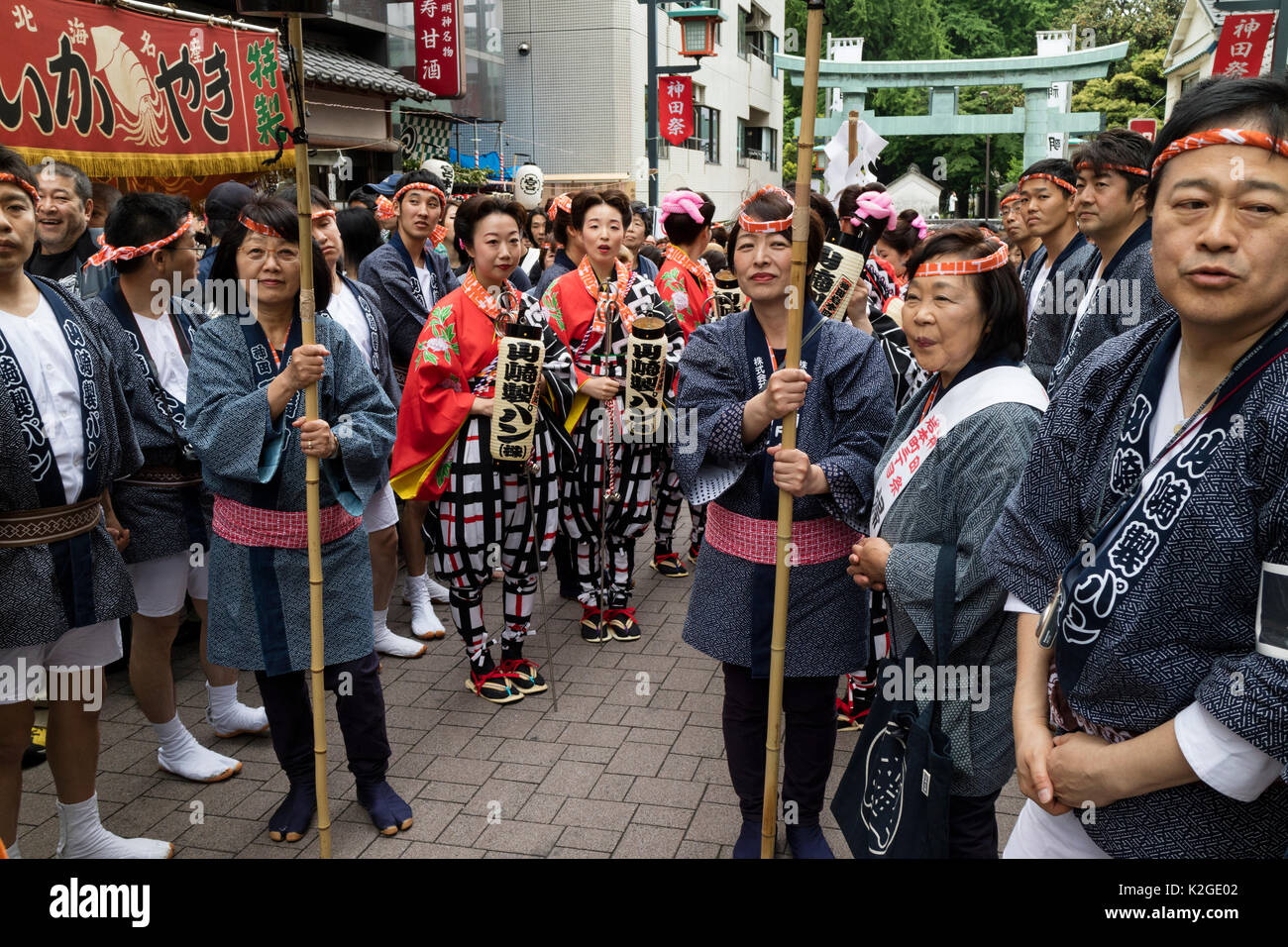 Tokyo, Japan - May 14, 2017: Female participants dressed in traditional clothing at the Kanda Matsuri Festval Stock Photo