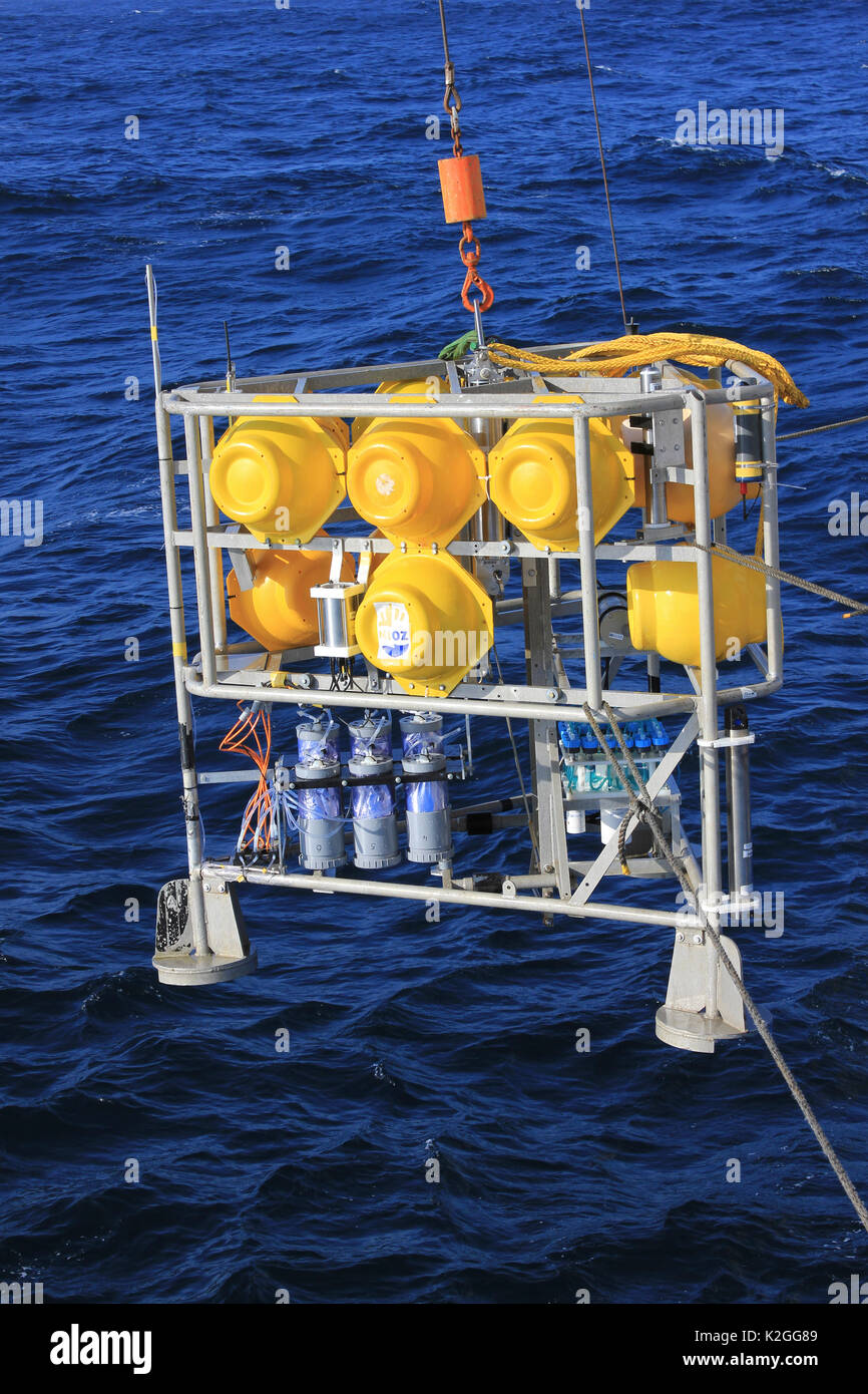 ALBEX lander (similar to a Mars lander) that can deployed at the seafloor with equipment to measure current direction and speed, dissolved oxygen etc. Stock Photo