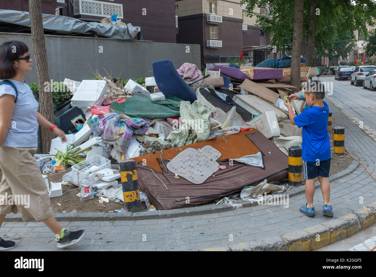 A stack of decoration wastes at a residential community in Beijing, China. Stock Photo