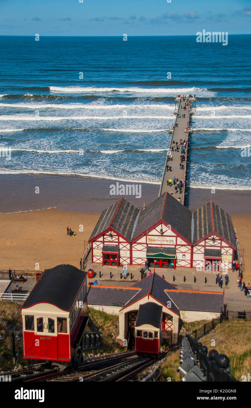 saltburn pier and cliff lift from the top of the cliff at saltburn, north yorkshire Stock Photo