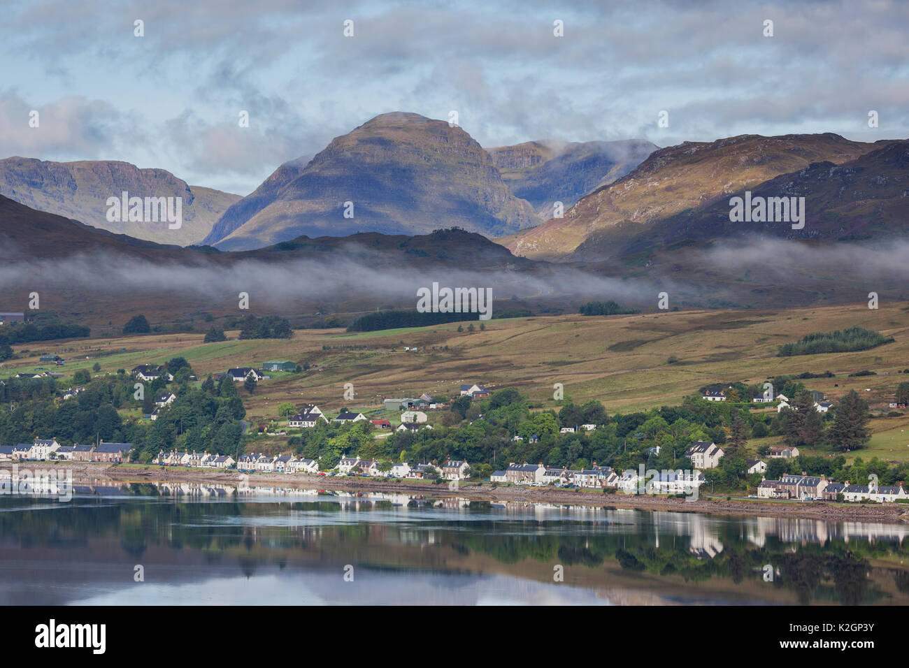 Lochcarron with Applecross Massif in background Wester Ross Scotland Stock Photo