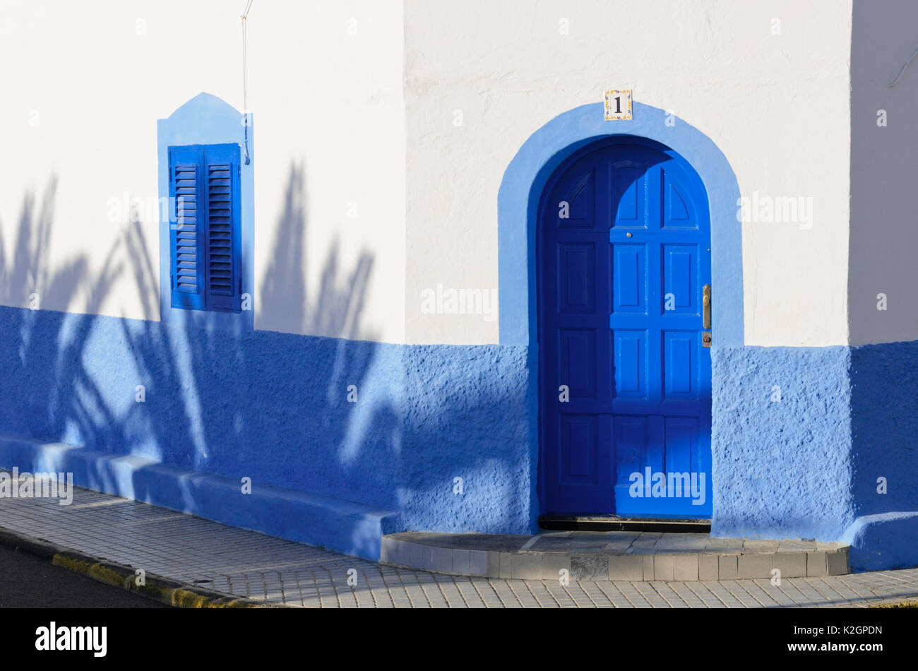 House with blue door, Puerto de las Nieves, Gran Canaria, Spain Stock Photo