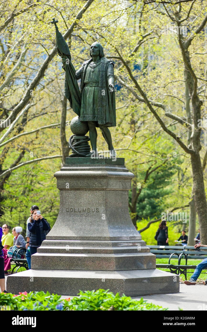 Christopher Columbus statue in Central Park, New York, USA Stock Photo