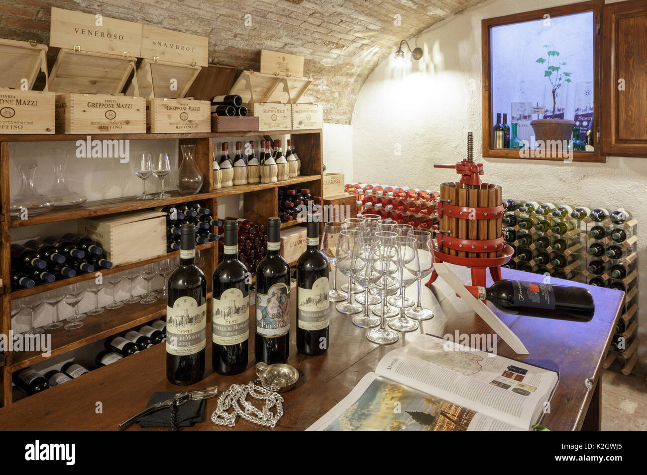 Wine cellar at Borgo Pignano, hotel in Tuscany, Italy Stock Photo