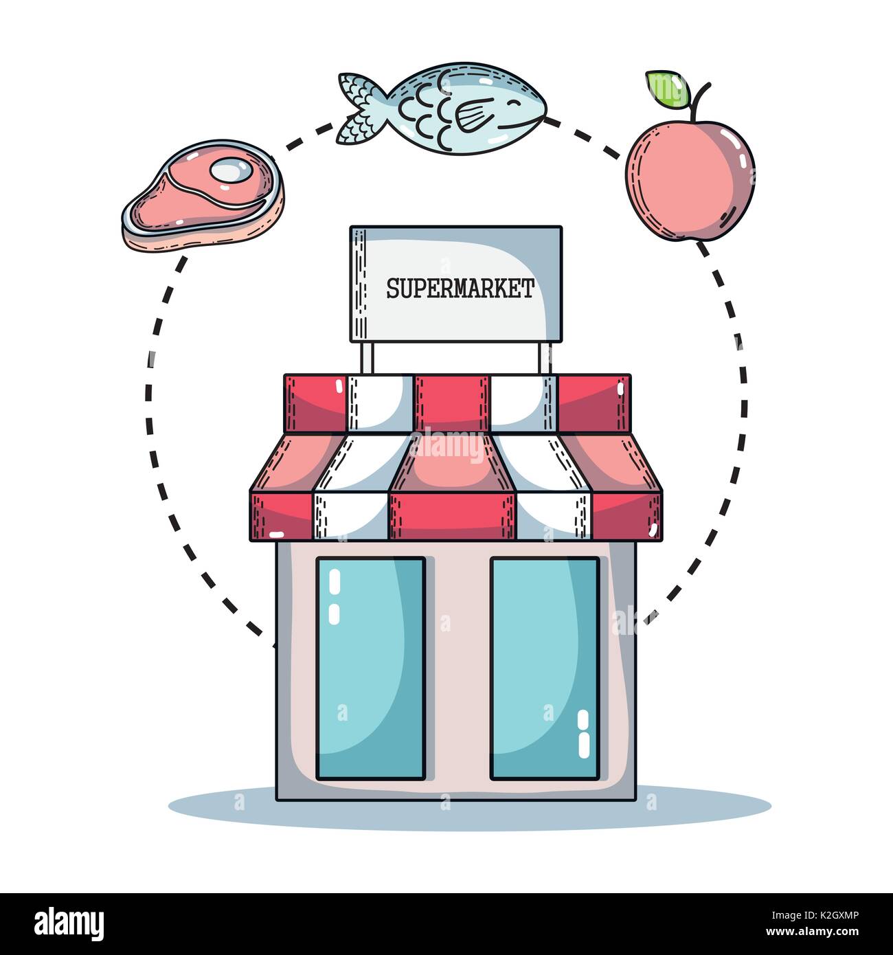 set supermarket variety food nutrition to shopping Stock Vector