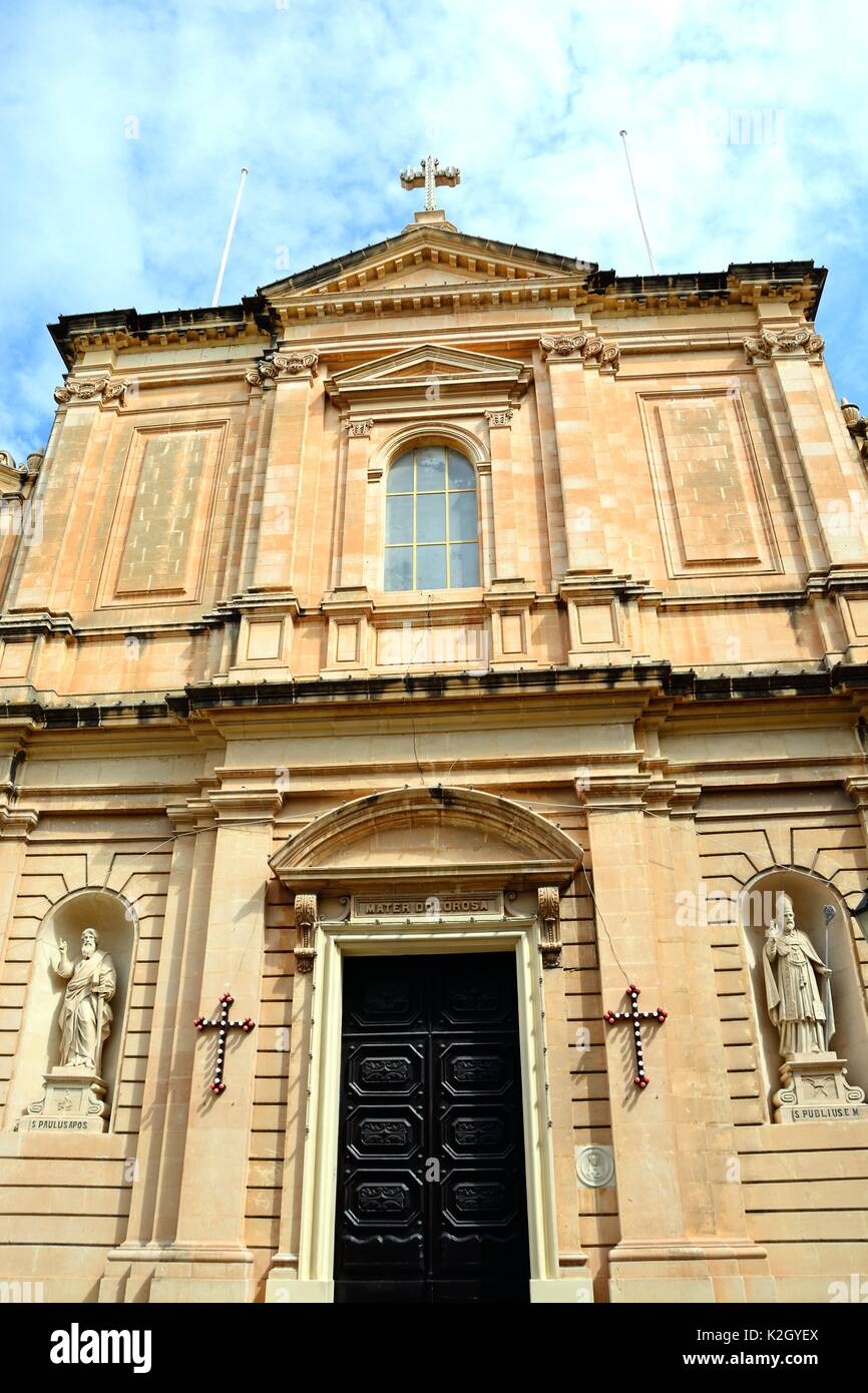 Front view of the Parish church of our lady of sorrows, Bugibba, Malta, Europe. Stock Photo