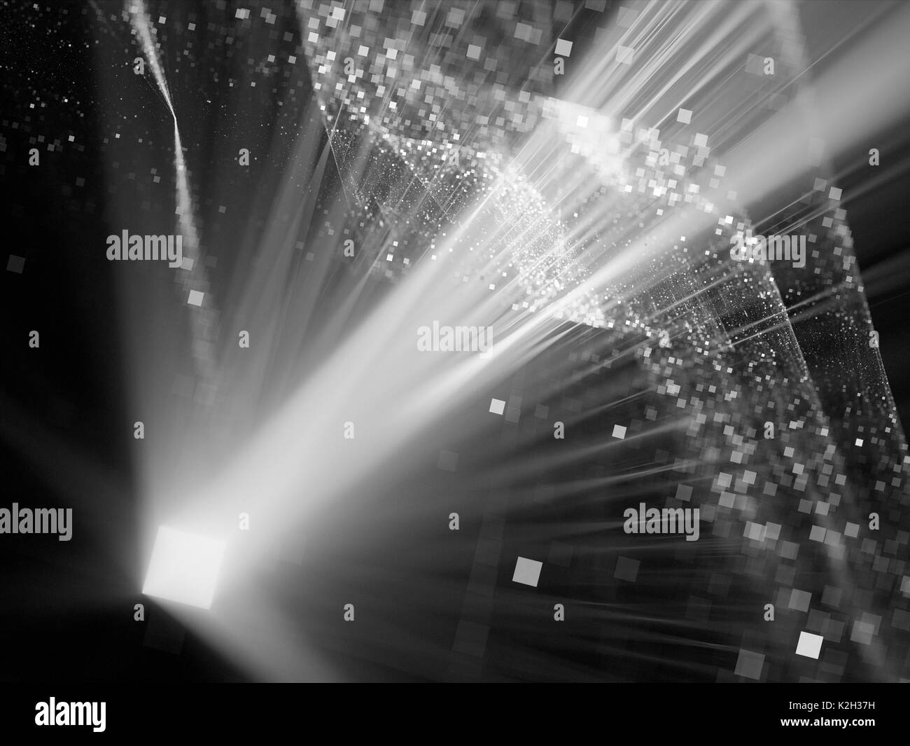 Glowing dimensional square in space, computer generated abstract background, black and white, 3D rendering Stock Photo
