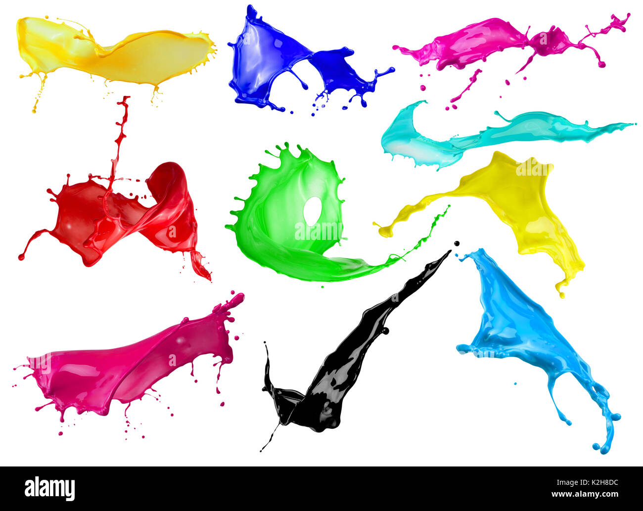 colorful paint splashes isolated on a white background. Stock Photo