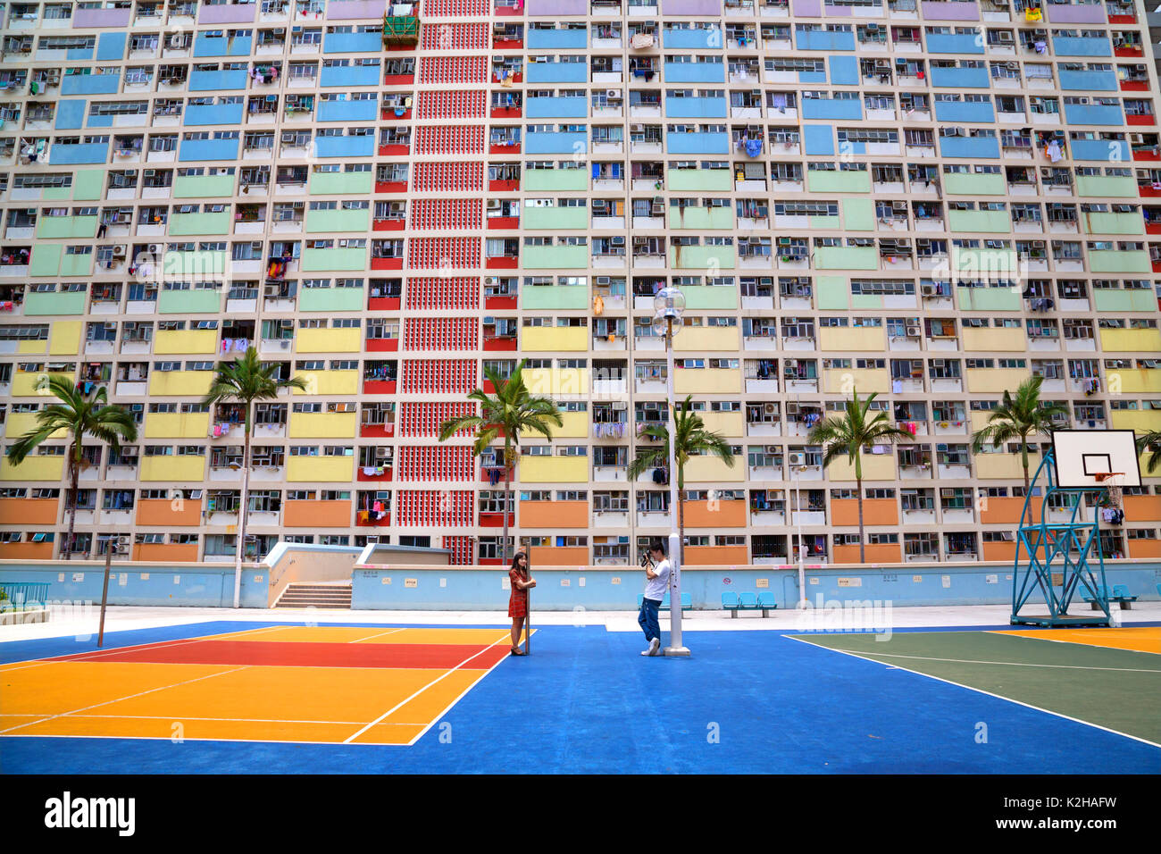Choi Hung Estate in Hong Kong - vibrant and amazing architecture Stock Photo