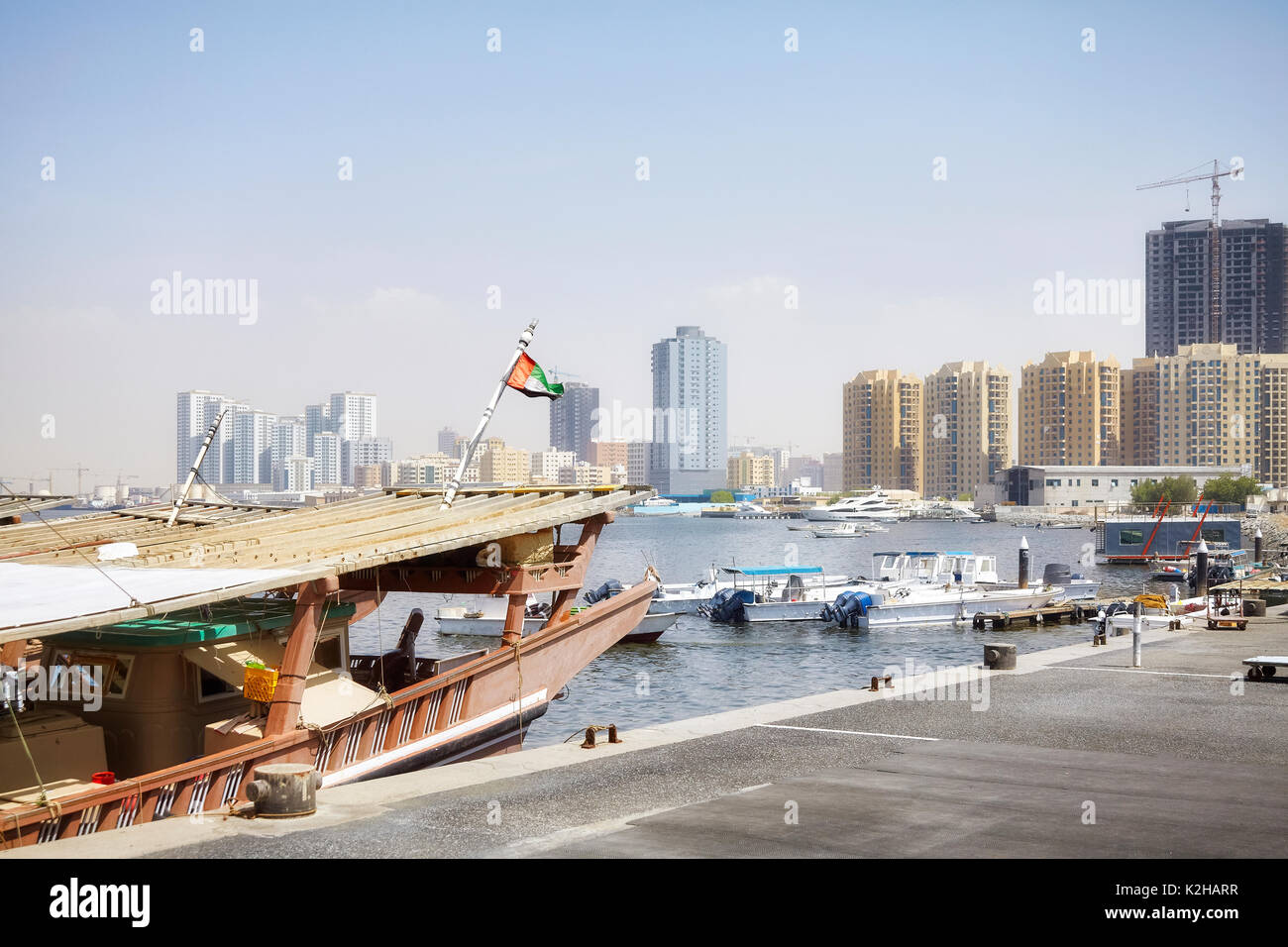 Boats at Ajman harbor, United Arab Emirates. Stock Photo