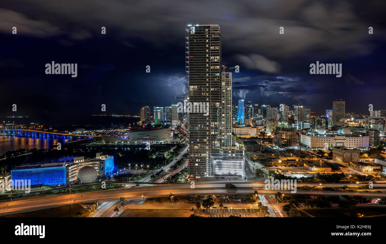 Downtown Miami Lightning Stock Photo