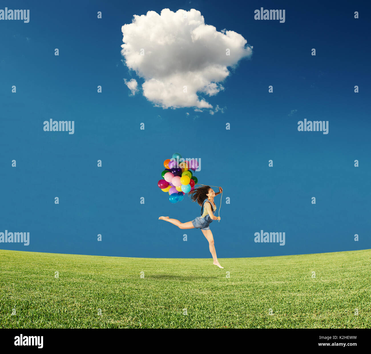 Flying With Balloons Jumping Sky High Resolution Stock Photography and ...
