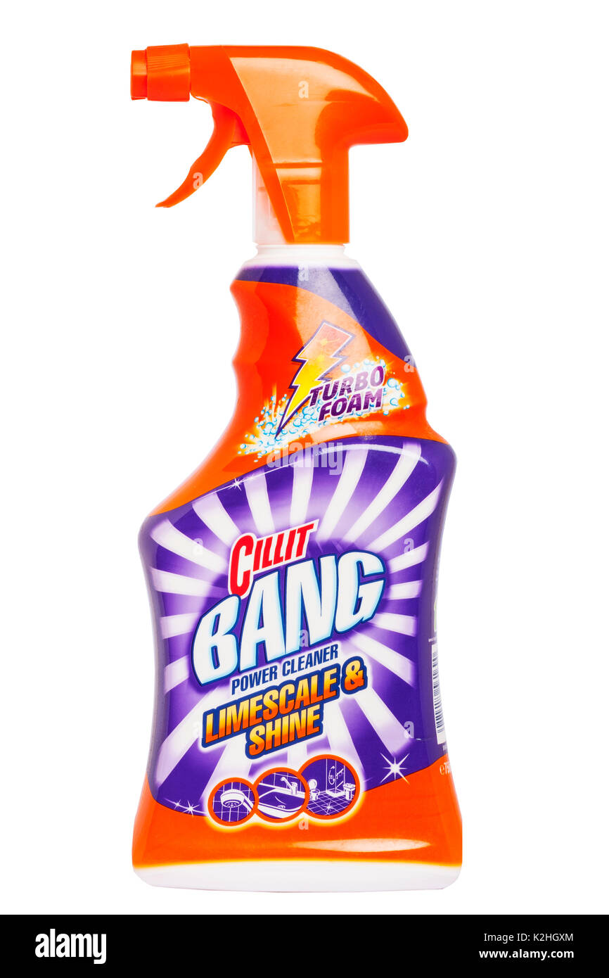 A bottle of Cillit Bang power cleaner on a white background Stock Photo