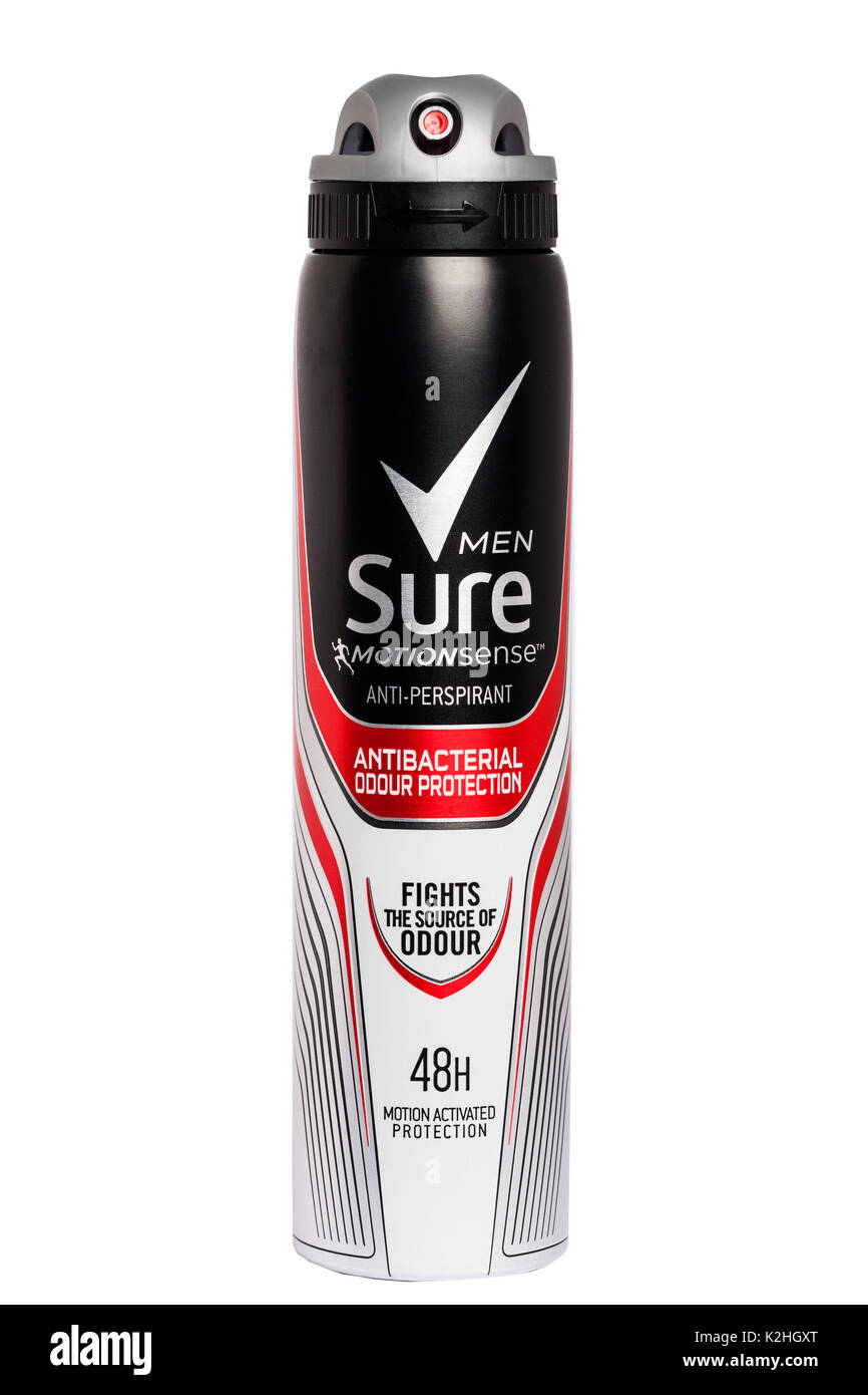A can of Sure anti-perspirant for men on a white background Stock Photo