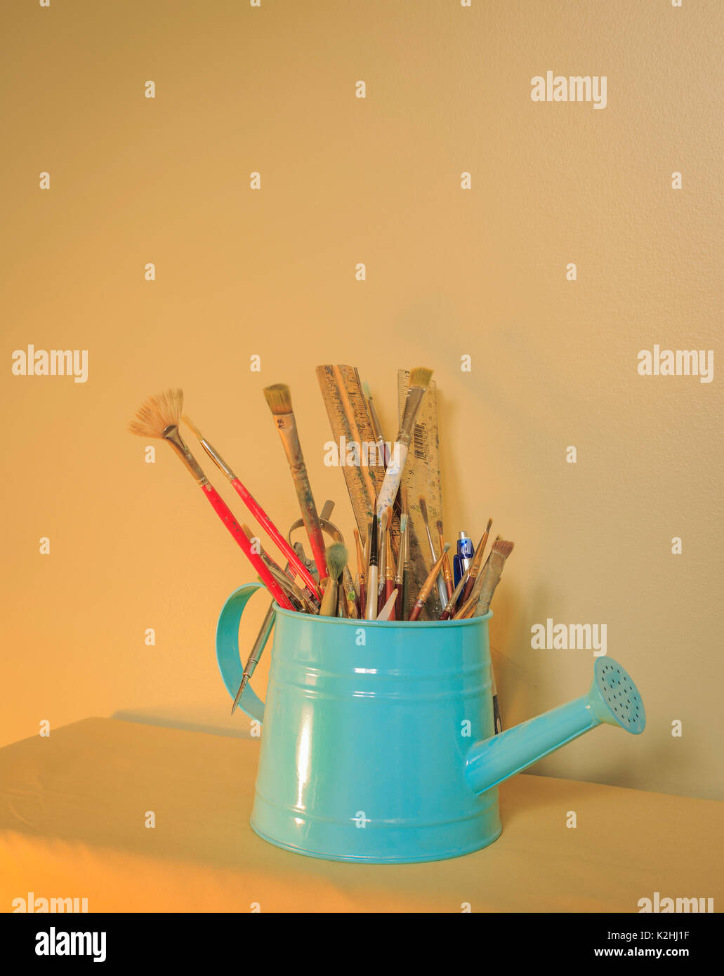 Container holding art supplies, copy space Stock Photo