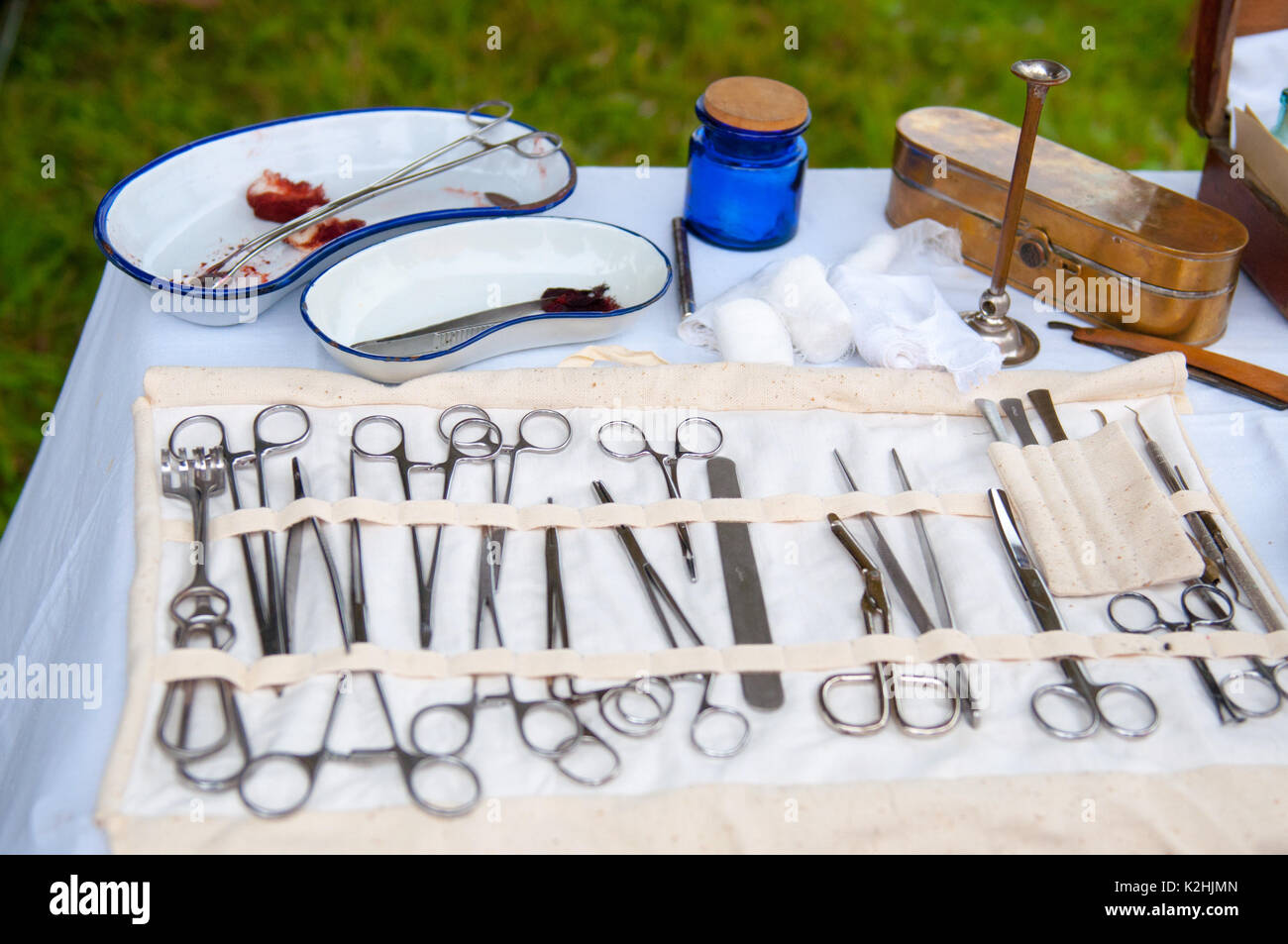 Ancient medical equipment. Medical surgical table. Stock Photo