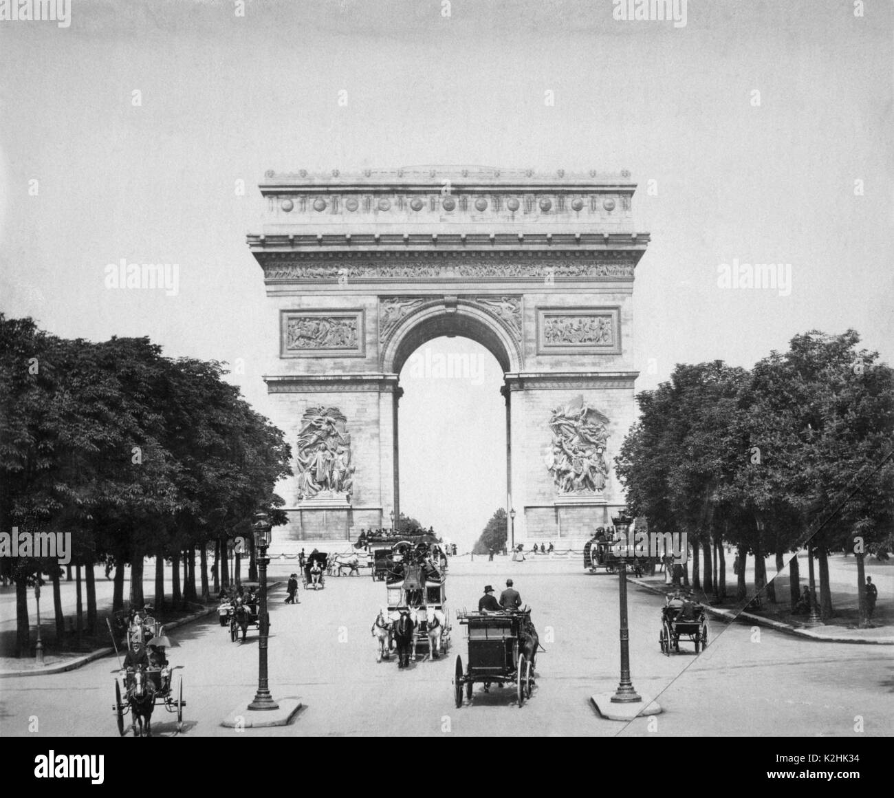 The Arc de Triomphe and the Avenue des Champs Elysées at Paris Stock Photo