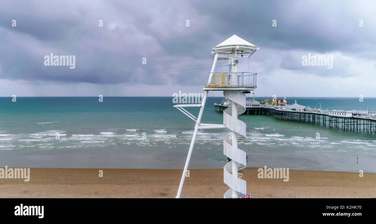 Aerial view of the new zip line attraction on the seafront in Brighton