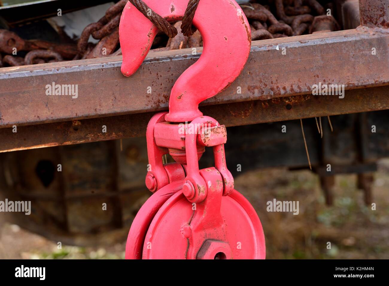 Industrial pulley and hook Stock Photo