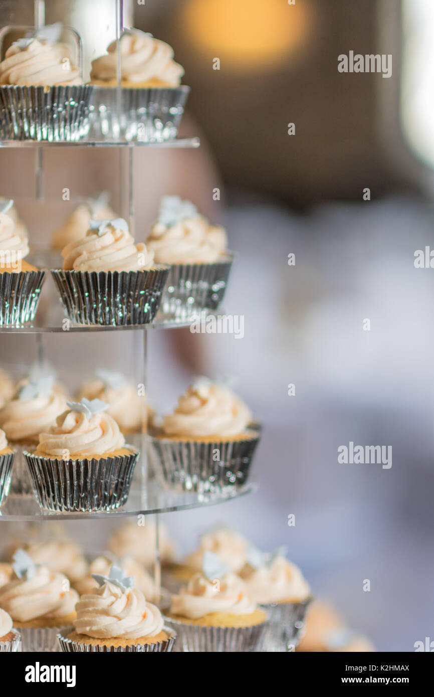 Stack of cupcakes with butter icing. Stock Photo