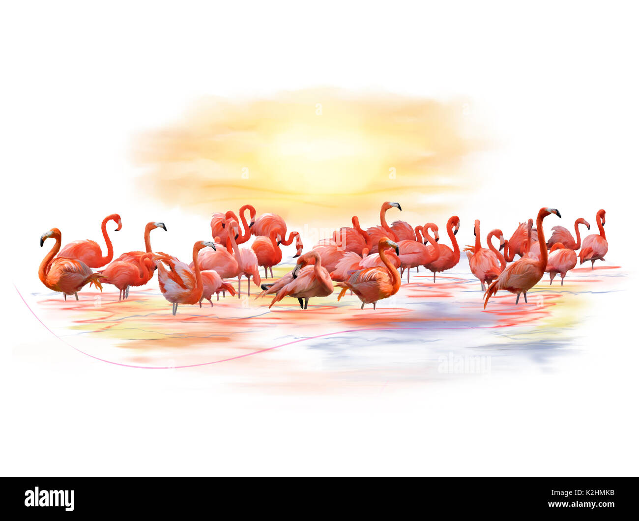 Digital Painting of  Pink Flamingos Stock Photo