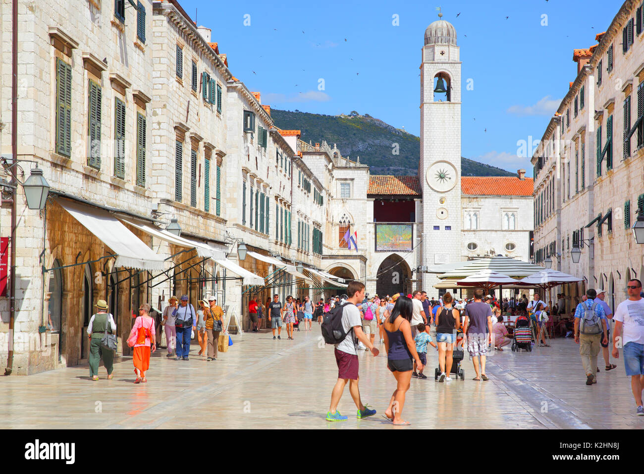 Dubrovnik, Croatia - Jine 11, 2017: People in Stradun street in Old Town of Dubrovnik Stock Photo
