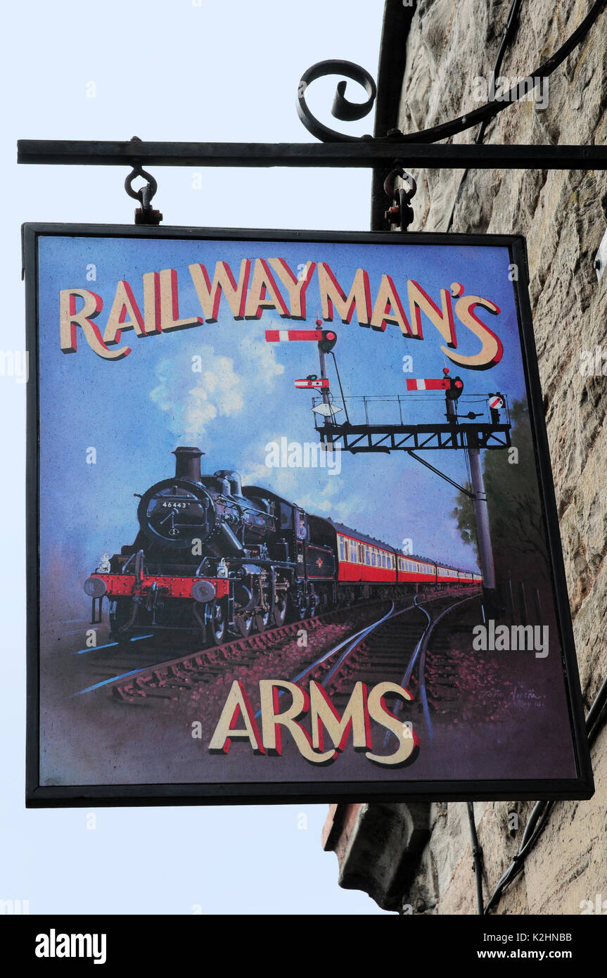 Hanging sign for The Railwayman's Arms, Severn Valley Railway, Bridgenorth. Stock Photo
