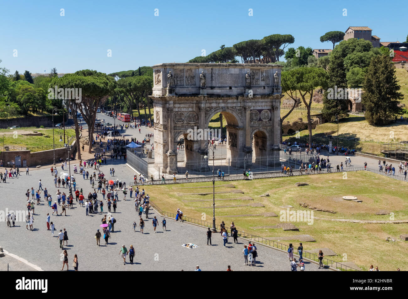 Arch of Constantine seen from the Colosseum, Rome, Italy Stock Photo