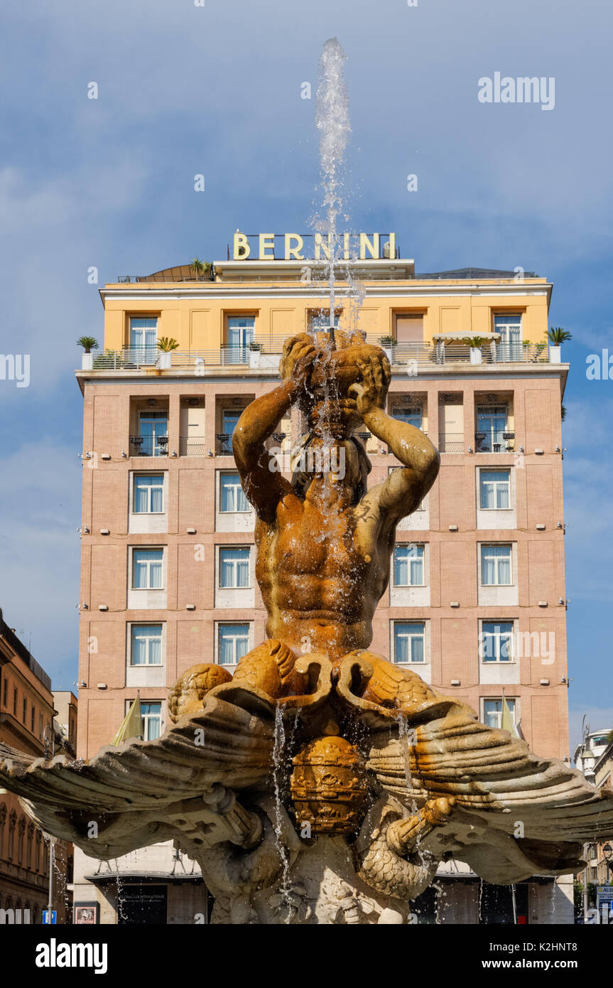Triton Fountain at the centre of the Piazza Barberini in Rome, Italy Stock Photo