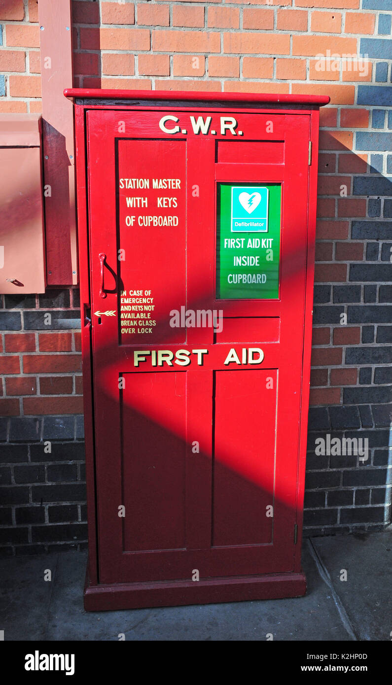 First Aid cupboard on Severn Valley Railway.  Shropshire. Stock Photo